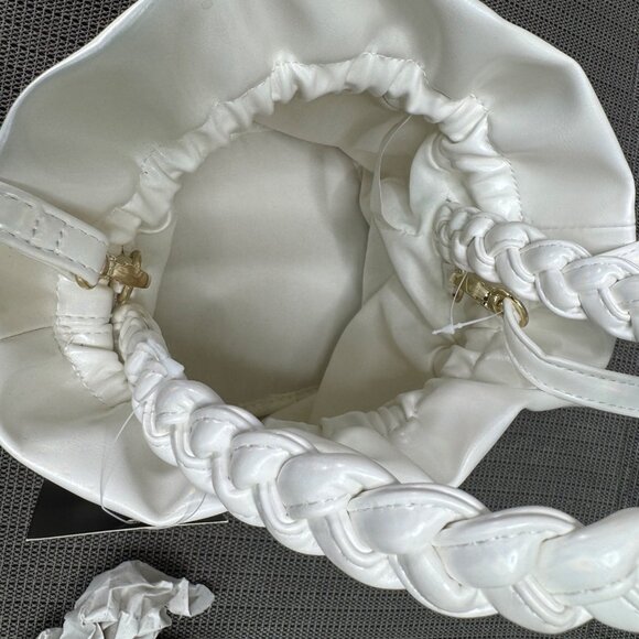 No Boundaries White Bucket Crossbody Bag With Braided Handle & Drawstring - Picture 6 of 6